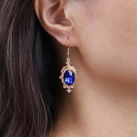TseenYi Boho Oval Sapphire Earrings Gold Blue Sapphire Earrings Oval Blue Crystal Drop Earrings Vintage Blue Gemstone Earrings Jewellery for Women and Girls Gifts