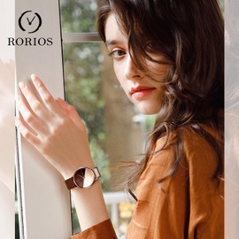 rorios Creative Dress Women's Watches Analogue Quartz Watch with Leather Strap Waterproof Watch for Women, coffee, Strap.
