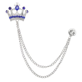 PATIKIL Crown Hanging Chain Brooch Pin for Women Men Fashion Chris Tarla Perpin for Clothing Dress Bouquet Coat Hat Silver (Blue)