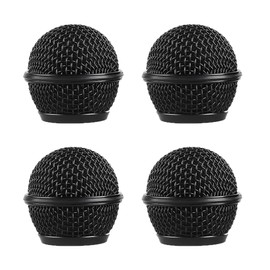 Microphone Head Replacement Windshield, Black Steel Mesh, Microphone Grille Ball Heads, Radiator Microphone Ball Replacement Cover with Inner Foam, Fits Shure SM58 Replacement Grille (Black, SM58-4