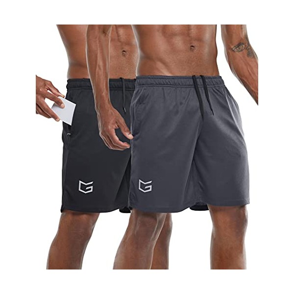 G Gradual Men's 7" Workout Running Shorts Quick Dry Lightweight Gym Shorts with Zip Pockets (2 Pack: Black/Dark Grey Small)