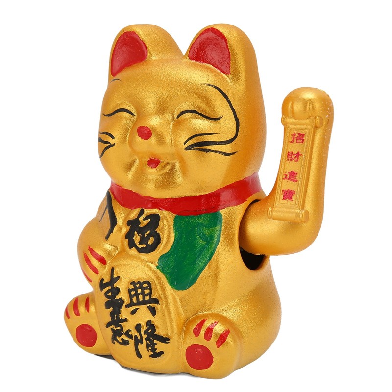 Golden Battery Powered Fortune Cat Waving Hand Good Luck Colorfast