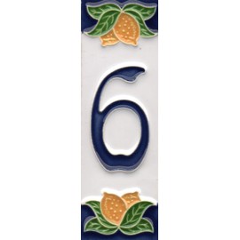 House Numbers, Italian Ceramic Numbers & Letters Tiles, Lemon Design, Tile Size: 10cm x 3.5cm, 3 to 6 Tile Frames (Number 6)