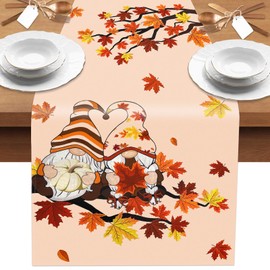 Lets Joy Maple Leaves Autumn Table Runner, 40 x 140 cm Fashion Pumpkins Maple Leaves Autumn Table Runner, Seasonal Kitchen Table Decoration, Party Table Thanksgiving Autumn Time Decoration