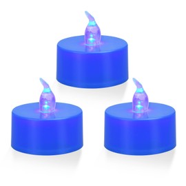 KOABY LED Tea Lights, 24 Pack Flickering Flameless Tea Lights, Warm White, Last 200H+, Battery Operated Tea Lights for Decoration(24 Pack, Blue Light, Blue Base)