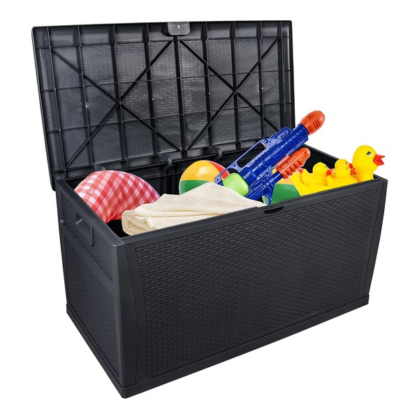 HomVent 120 Gallon Resin Rattan Deck Box, Waterproof Storage Deck