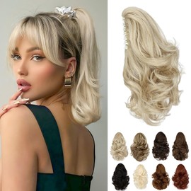 Cephermer Ponytail Extension 10" Claw Clip Short Wavy Pony Tails Ash blonde mix Bleach Blonde Natural Looking Synthetic Hairpiece for Women