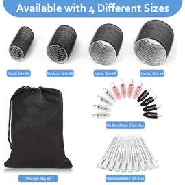 Mabufun 46 PCS Hair Rollers With Clips For Long Hair Curlers Velcro Rollers Jumbo Hair Rollers Self Grip Hair Roller Set 22 Stainless Steel Clips And A Storage Bag
