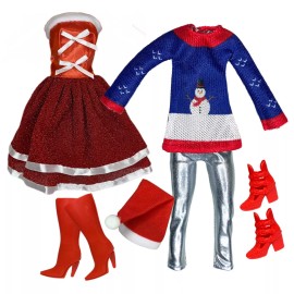 Eledoll Clothes Fashion Pack for 12 inch Fashion Doll Mrs. Santa Christmas Set