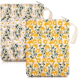 Yeyeplum 2 Pcs 12''x9'' Daisy Embroidered Book Sleeve with Handle and Zipper Book Cover for Paperback Hardcover Christmas Book Lovers Gift Book Sleeve Pouch for Reader Teacher Women(Yellow, White)