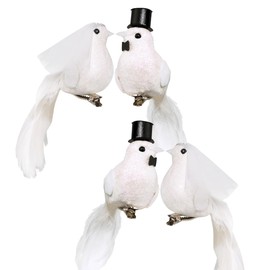 mkemka Set of 4 Doves Wedding Doves with Clip Pair of Pigeons Wedding Decoration Artificial Birds Decorative Figures Dove Small Wedding Decoration