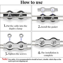 Tunejoy Duplex Klemme M8 Drahtseilklemme Edelstahl 304 Seilklemme für Drahtseile von 8mm Sichern von Seilen Stahldraht Wäscheleine 4 Stück