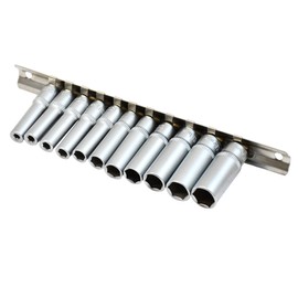 Dapetz ® 11Pc 1/4" Drive Deep Socket Set Chrome Vanadium for Increased Durability Metric 4-13mm On Metal Rail Cr-v Long Reach 6PT Hex for Quick and Convenient Storage