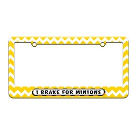 GRAPHICS & MORE I Brake for Minions - License Plate Tag Frame - Yellow Chevrons Design