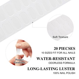 ZAHRVIA Halb Ausgehärtete Gel Nagelfolien Transparent Klar Glänzend Einfarbig Gel Nagel Aufkleber, Halbgehärtete Nagelfolie, Nagelaufkleber Nagelsticker Nageldesign Wraps (20 Aufkleber)