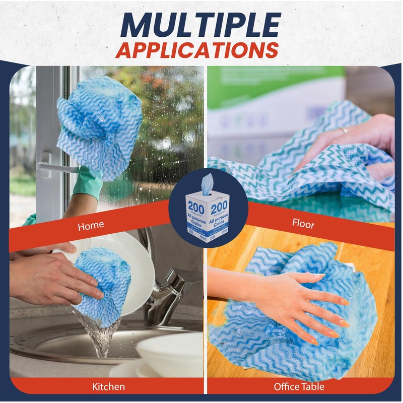 Abbey 200 All Purpose Cleaning Cloths in Portable Box Dispenser