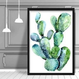 Artze Wall Art Cactus Watercolour Print, 30 cm Width x 40 cm Height, Blue/Green