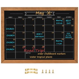 Umtiti 27 x 37 cm Calendar Chalkboard, Magnetic Surface, Rustic Brown, Solid Pine Wood Frame, Hanging Board for Office, School and Home (YLHB-2737-QZ,DE)