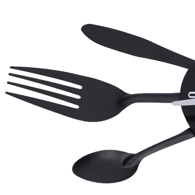 Black Kitchen Wall Clock Removable Modern Cutlery Kitchen Spoon Fork