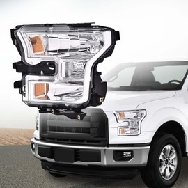 G-PLUS Headlight Compatible with Ford F150 2015-2017 Headlamps Left Driver Side Clear Lens Chrome Housing Amber Reflector