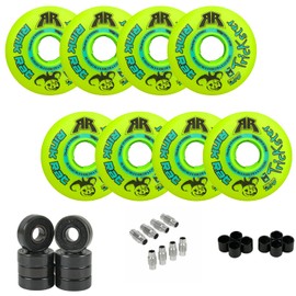 Rink Rat Trickster Roller Hockey Wheels 76/80 Hilo 84A + Hybrid Ceramic Bearings, Green/Blue (84A), 76mm / 80mm Hilo 8-Pack