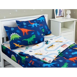 Meeting Story 3pcs Kids Comforter Sets Zipper Bedding Set for Boys,Full Kid Bedding Set Dinosaurs Comforter Leaves Bedding for Kid,All in one Zipper Bedding（Dark Blue,Full）