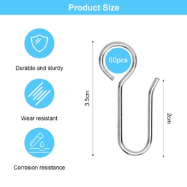 APOMOONS Pack of 60 Curtain Hooks Metal S-shape Non-Slip Curtain Hooks for 35 mm Curtain Rods, Shower Curtains, Ruffle Tape, Rope Hooks, Stainless Steel Hooks without Tools for Living Room and