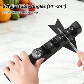 BRMUEIX 6 Precision Knife Sharpener wth 3 Stage Kitchen Knife Sharpener,Ergonomic Handle,Handheld Knives and Pocket Knife Sharpener, Black
