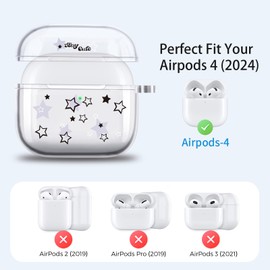 Pajony Case for AirPod 4 with Star Keychain, Cute Charms Star Pattern Design Clear Soft Protective Cover for AirPods 4th Generation 2024 Released