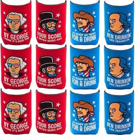 Fun Express Patriotic Faces Koozies for Cans 12 Pack - Funny Can Cooler Insulated Neoprene Can Covers for Cold Drinks | Soda Can Holder Drink Sleeve for Fourth of July Party Supplies & Summer Events
