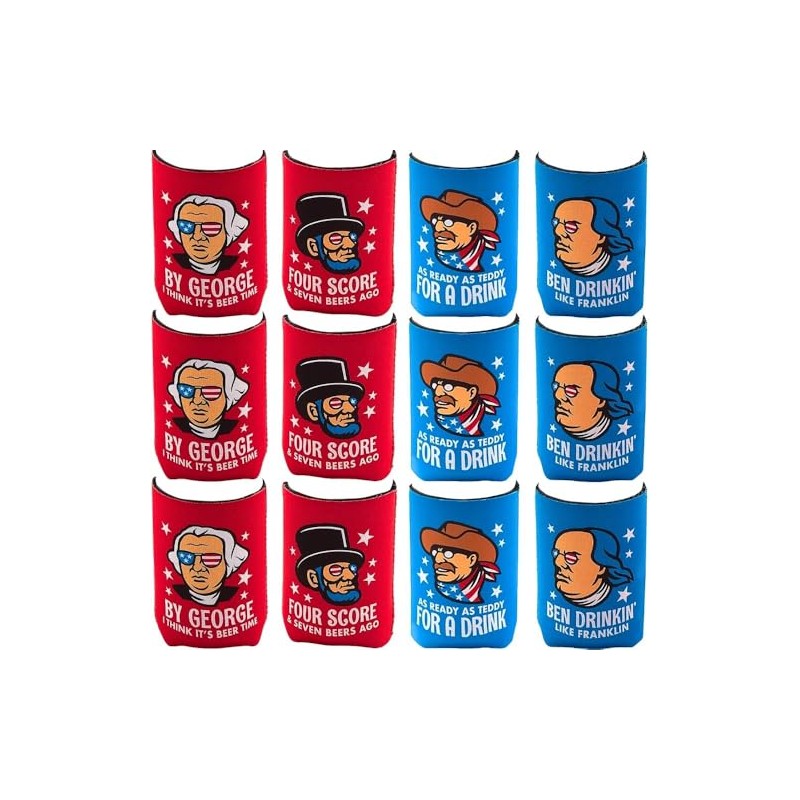 Fun Express Patriotic Faces Koozies for Cans 12 Pack -