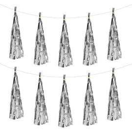 MECCANIXITY 30Pcs Bright Silver Tassel Garland Banner with Rope Tissue Paper Tassels Party DIY Kits for Anniversary Wedding Birthday Party