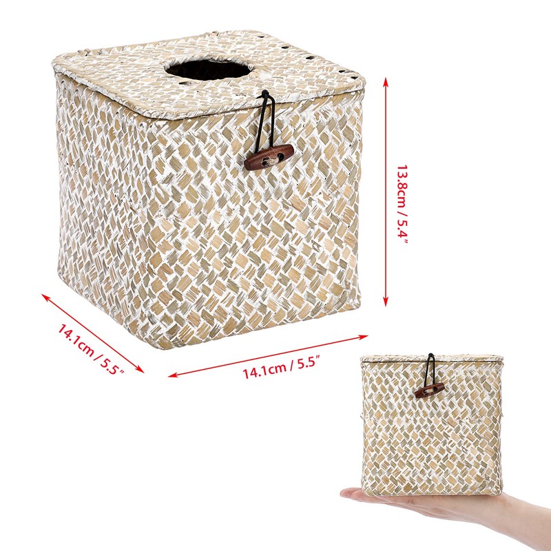 Sumnacon Tissue Box Cover Square Seagrass Tissue Box with Lid,