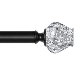 Curtain Rod Black 72 to 144 Inch, HOTOZON Heavy Duty Curtain Rods for Windows, 1 Inch Decorative Single Drapery Rod with Exquisite Translucent Twisted Finials, Black