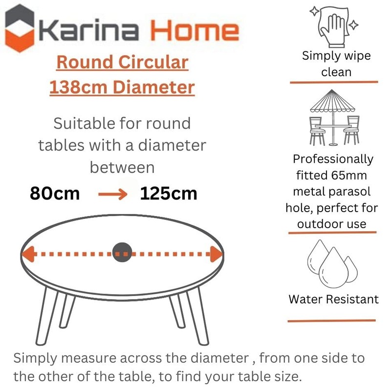 Karina Home Round Outdoor Garden Tablecloth with Parasol Umbrella Hole