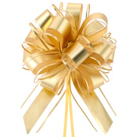 Jeffdad Pack of 10 Large Gift Bows, 18 cm Pull Bow, Gift Bow with Gift Ribbons, Decorative Bows for Crafts, Packaging, Wedding, Birthday Gift Wrapping (Gold)