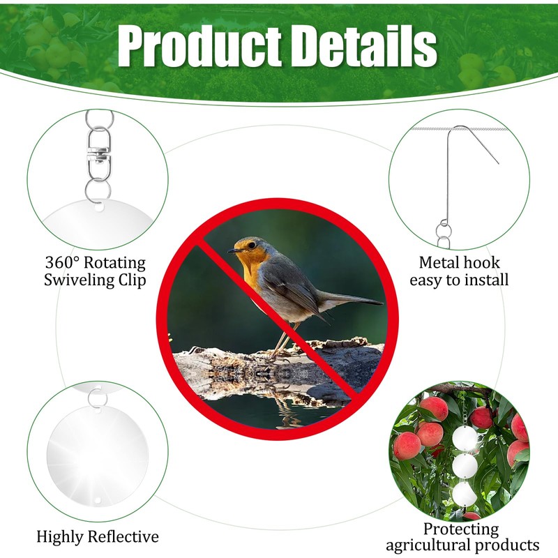 10 Pack Hanging Reflective Bird Scare Discs Set, Large 30-Discs