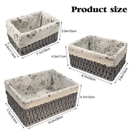 Braided Baskets with Liner for Storage Set of 3,Toilet Paper Basket Storage Bathroom Kitchen Bedroom Decorative Woven Organizing Baskets Wood Color