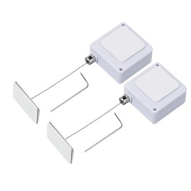 PATIKIL 3.3 Ft Retractable Remote Control Tether, 2 Pcs Square Security Cable Lanyard Lock Pause Style with Adjustable Clasp Adhesive for TV Remote Controller, White(Square Iron Cap)