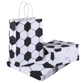 Hoohnnaa 24Pcs Soccer Goodie Bags, Soccer Party Favors, Soccer Gifts Bags with Handles for Treat Candy Snack, Football Party Supplies for Birthday Sports Theme Gifts Giving Bulk Supplies (Soccer-S)