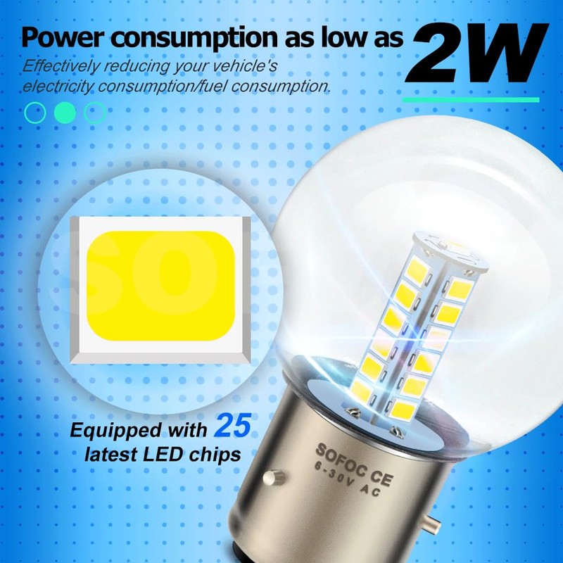 SOFOC- BA21D LED Bulbs High/Low Beam,Yellow G40 Bulb for Motorcycle