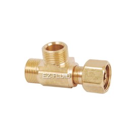 EZ-Fluid 3/8" Female Comp. x 1/4" Male Comp. x 3/8" Male Comp. LF Brass Add-on-Tee Extender Branch Connection,Add-A-Tee Compression Connector Fitting, Water Line Splitter for Angle Stop Valve(1)