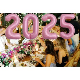 Huge Pink 2025 New Year Balloons 40 Inch 2025 Pearl Light Pink Mylar Foil Helium Number Balloons 2025 Christmas New Year Eve Graduation Party Decorations Supplies