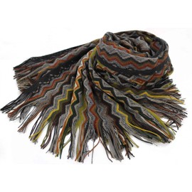 Rotfuchs R-133 Cuddly Scarf Knitted Scarf Zig Zag Fashionable 100% Wool (Merino), Green Grey
