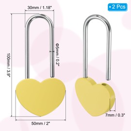 PATIKIL 3.9" 50mm Love Locks Heart Padlock Without Key, 2 Pack Single Heart Wish Lock Romantic Heart Lock for Lovers Lock Bridge Wedding Anniversary Travel Present, Yellow