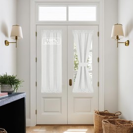 NICETOWN Privacy 100% Blackout French Door Curtains, 26 X 50 Inch Long Room Darkening Curtains for Glass Window, Thermal Insulated Door Shade for Bedroom, 1 Panel, White Dove