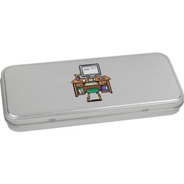 'Organized Desk Pixel Art' Metal Hinged Stationery Tin/Storage Box (TT00232240)