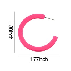 80s Hoop Earrings for Women Neon Pink Stud Earrings Big Open Hoop Statement Earrings Trendy Earrings Large Acrylic Lightweight Round Earrings 80s 90s Costume Party Accessories for Women