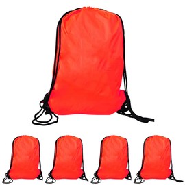 PROSTYLE SPORTS Pack of 5 Nylon Drawstring Rucksack Bag Gym Swimming School PE Kit Sport Kids Adults Fitness (5, Red)