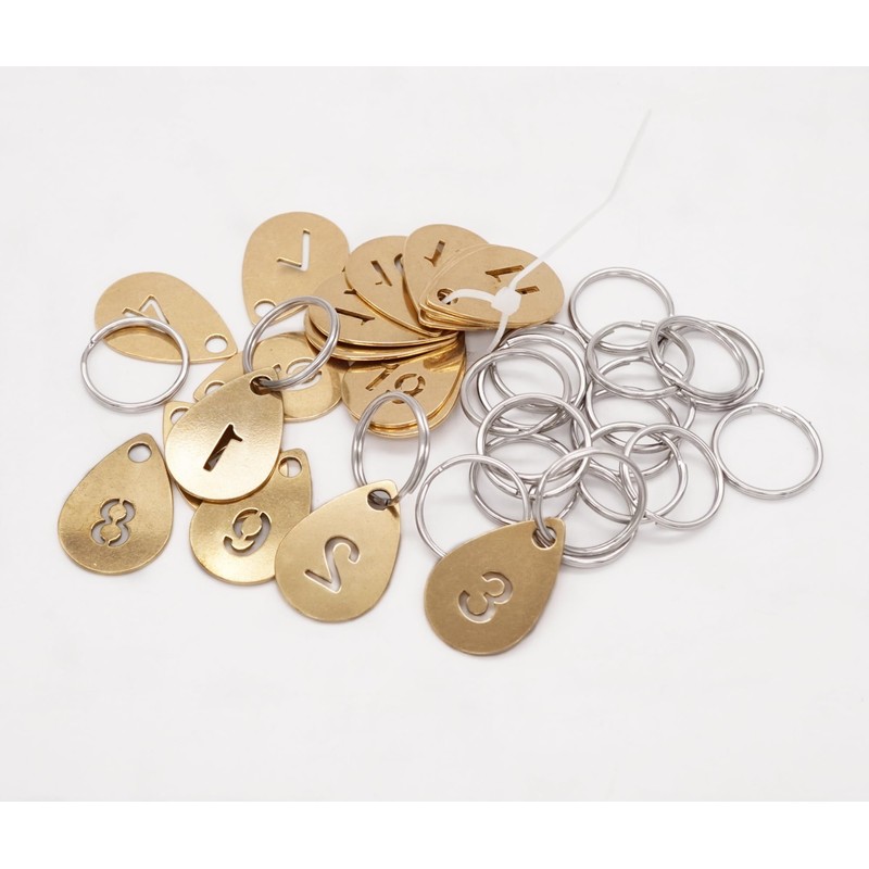 NanTun Brass Droplet Shape Key Tags with Ring, Hollowed Number